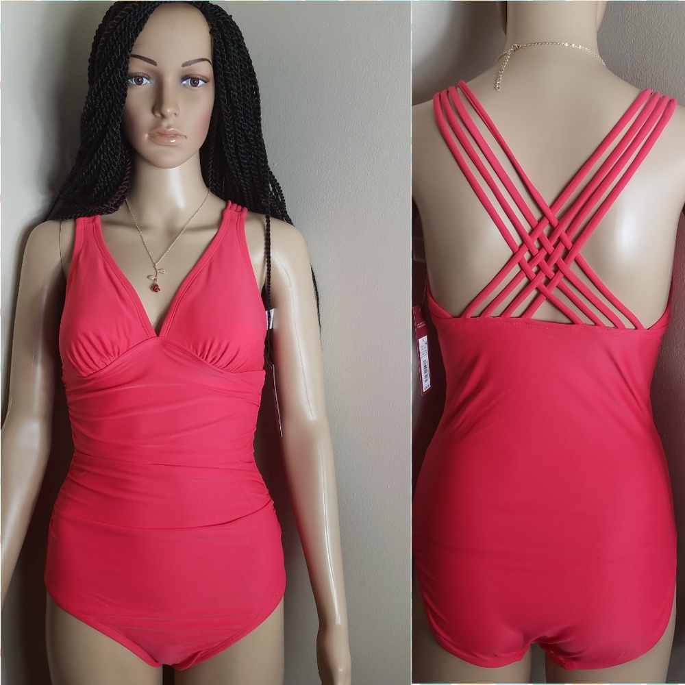 NWT V neck cross back one peice swimsuit-XS/S/XL - Picture 3 of 4